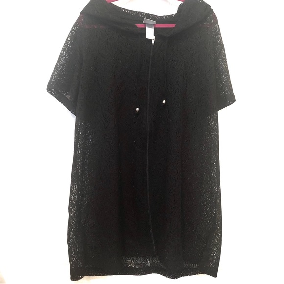 Black Lace Swimsuit cover up with zipper and hood size 1X - Picture 3 of 8